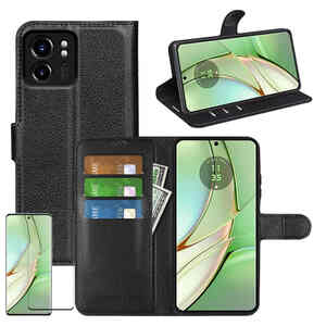 Fr Motorola Edge 40 Book Wallet Handy Tasche Schwarz + Curved H9 Glas