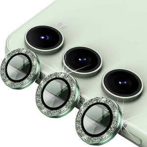 F�r Samsung Galaxy S24 Plus Aluminium Glitzer Ring Kamera + H9 Hart Glas Gr�n
