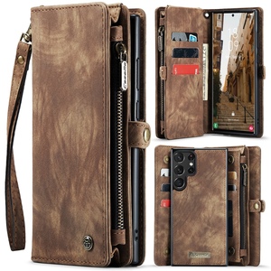Fr Samsung Galaxy S24 Ultra CaseMe Kunstleder Multifunktion Zipper Wallet Tasche Braun
