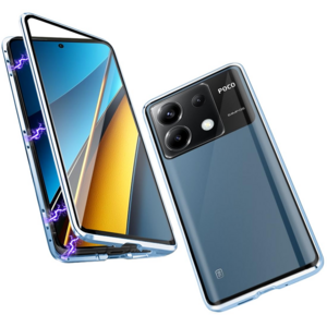 Fr Xiaomi Redmi Note 13 Beidseitiger 360 Grad Magnet Glas Hlle Handy Tasche Bumper Blau