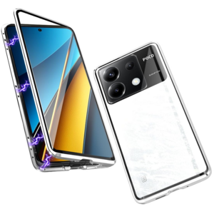 F�r Xiaomi Redmi Note 13 Beidseitiger 360 Grad Magnet Glas H�lle Handy Tasche Bumper Silber