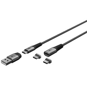 Goobay 2 in1 USB Kabel mit Magnetischen Anschlssen 1m Grau