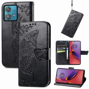 F�r Motorola Moto G84 5G Kunstleder Wallet Handy Tasche Schmetterling Design Schutz H�lle Case Cover Etuis Schwarz
