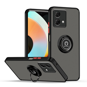 Fr Motorola Moto G84 5G Design TPU / PC Handy Hlle Cover + Ring Schwarz / Rot