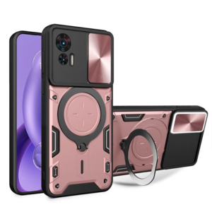 F�r Motorola Moto G84 5G Sliding Kamera TPU / PC Schutzh�lle Ring Halterung Rose Gold