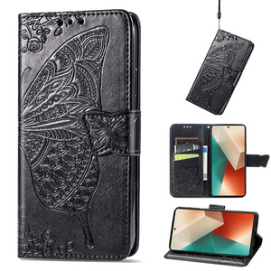 Fr Xiaomi Poco M6 Pro 4G / Redmi Note 13 Pro 4G Kunstleder Wallet Handy Tasche Schmetterling Design Hlle Etuis Schwarz