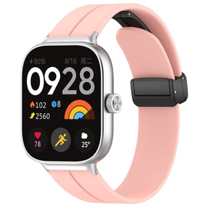 F�r Xiaomi Smart Band 9 Pro / 8 Pro / Redmi Watch 5 / 4 Groove Silikon Armband magnetische Schnalle Pink