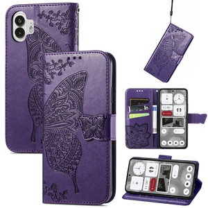 Fr Nothing Phone 2 Kunstleder Wallet Handy Tasche Schmetterling Design Hlle Etuis Lila