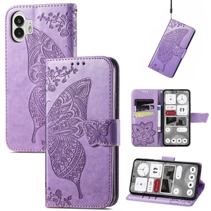 Fr Nothing Phone 2 Kunstleder Wallet Handy Tasche Schmetterling Design Hlle Etuis Hell-Lila