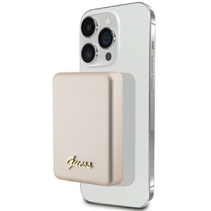 GUESS MagSafe Powerbank 5.000 mAh mit Kabel Metall Script Logo Gold