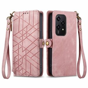 F�r Honor 200 Lite Kunstleder Zipper Wallet Tasche mit Schlaufe Rosa