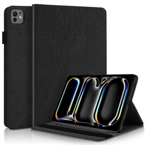 Fr Apple iPad Pro 11 2024 Baum Muster Kunstleder Hlle Tasche Schwarz