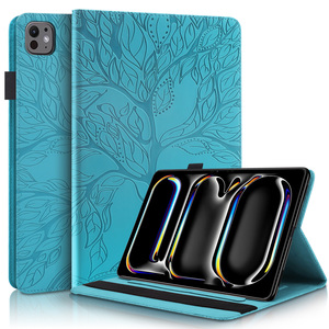 F�r Apple iPad Pro 11.0 2024 Baum Muster Kunstleder H�lle Tasche Blau