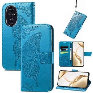 F�r Honor 200 Kunstleder Wallet Tasche Design Schmetterling H�lle Blau