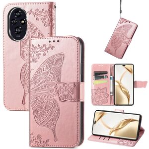 F�r Honor 200 Pro Kunstleder Wallet Tasche Design Schmetterling Rosa