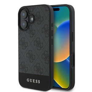 GUESS Apple iPhone 16 Hardcase Design 4G Bottom Stripe Hlle Grau