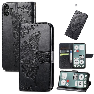 Fr Nothing CMF Phone 1 Kunstleder Wallet Schmetterling Hlle Schwarz