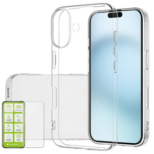 F�r Apple iPhone 16 Plus Silikon TPU H�lle Transparent + H9 Hart Glas