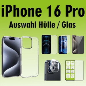 F�r Apple iPhone 16 Pro Silikon TPU H�lle Transparent H9 Hart Glas Folie AUSWAHL