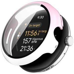 Fr Google Pixel Watch 3 45mm Kunststoff Hlle + Hart Glas Rosa / Wei