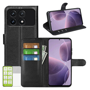 F�r Xiaomi 14T Pro Kunstleder Book Wallet Tasche Etuis + Hart Glas