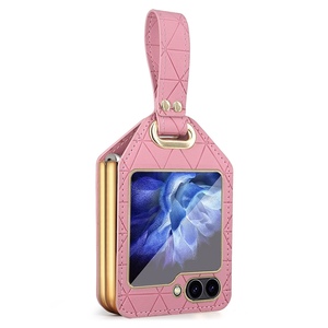 F�r Samsung Galaxy Z Flip7 FE / Flip6 5G Electroplating PC Hybrid Kunstleder H�lle mit Armband
