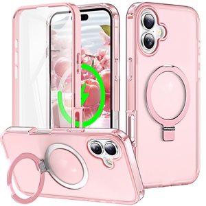 F�r Apple iPhone 16 Skin Feel MagSafe Ring Halter 360-Grad H�lle Rosa