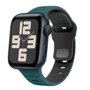 F�r Apple Watch SE 2023 44mm Silikon Wellenstruktur Armband Dunkelgr�n