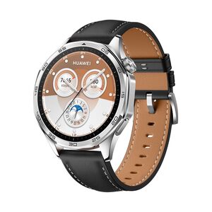 F�r Huawei Watch GT 5 46mm Leder Armband Silberner Schlie�e Schwarz