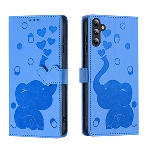 Fr Samsung Galaxy A16 Kunstleder Book Wallet Elefant Hlle Case Blau