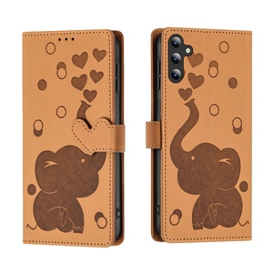 Fr Samsung Galaxy A16 Kunstleder Book Wallet Elefant Hlle Hellbraun