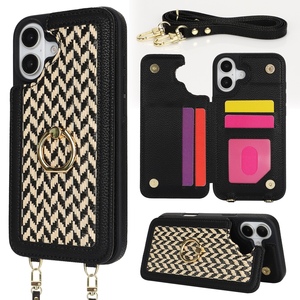 F�r Apple iPhone 16 H�lle mit Kartenf�chern RFID-Schutz Crossbody-Gurt