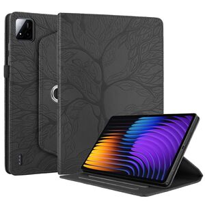Fr Xiaomi Pad 7 / 7 Pro 360 Grad Baum Motiv Kunstleder Tasche Schwarz