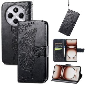 Fr Xiaomi Redmi 14C Kunstleder Wallet Schmetterling Hlle Schwarz