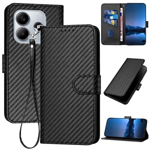 Fr Xiaomi Redmi Note 14 5G Carbon Fiber Kunstleder Hlle mit Lanyard