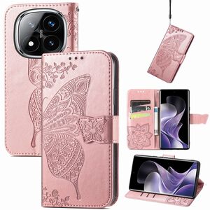 Fr Xiaomi Redmi Note 14 Pro 5G Kunstleder Schmetterling Hlle Rosa