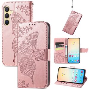 F�r Samsung Galaxy S25 5G Kunstleder Wallet Schmetterling H�lle Rosa