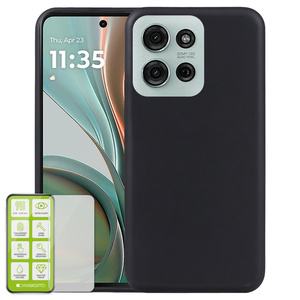 F�r Motorola Moto G75 5G Silikon TPU Schutz H�lle Schwarz + Hart Glas