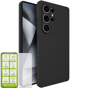 F�r Samsung Galaxy S25 Ultra 5G Silikon TPU H�lle Schwarz + Hart Glas
