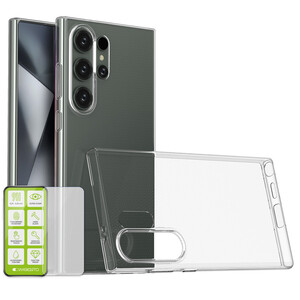 F�r Samsung Galaxy S25 Ultra Silikon TPU H�lle Transparent + Hart Glas