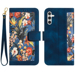F�r Samsung Galaxy S25 Kunstleder Wallet Blumen Tasche H�lle D- Blau