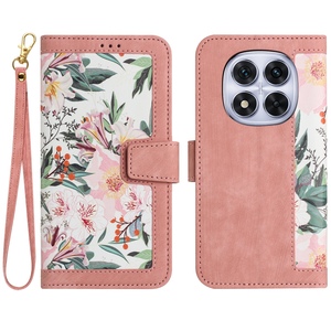 F�r Xiaomi Redmi Note 14 Pro 5G Kunstleder Book Blumen H�lle Case Rosa