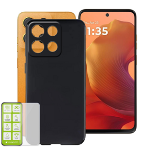 F�r Motorola Moto G15 Silikon TPU Schutz H�lle Schwarz + 9H Hart Glas