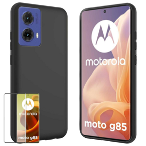 F�r Motorola Moto G85 5G TPU Silikon H�lle Schwarz + 4D Curved Glas