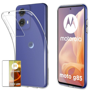 F�r Motorola Moto G85 5G TPU Silikon H�lle Transparent + Curved Glas