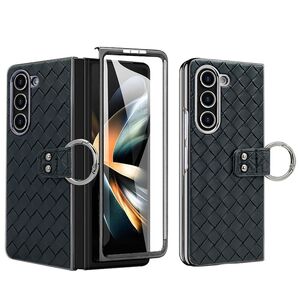 F�r Samsung Galaxy Z Fold6 Gewebte Kunstleder Ring H�lle Case Schwarz