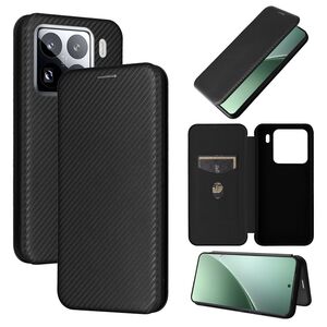 F�r Xiaomi 15 Pro Carbon Faser Flip Textur Design Schutz H�lle Schwarz