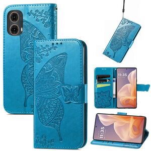 F�r Motorola Moto G85 Kunstleder Schmetterling Book Wallet H�lle Blau