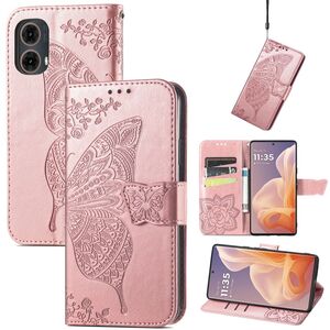 Fr Motorola Moto G85 Kunstleder Schmetterling Book Wallet Hlle Rosa