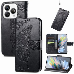 F�r ZTE Blade A75 4G Kunstleder Schmetterling Wallet H�lle Schwarz